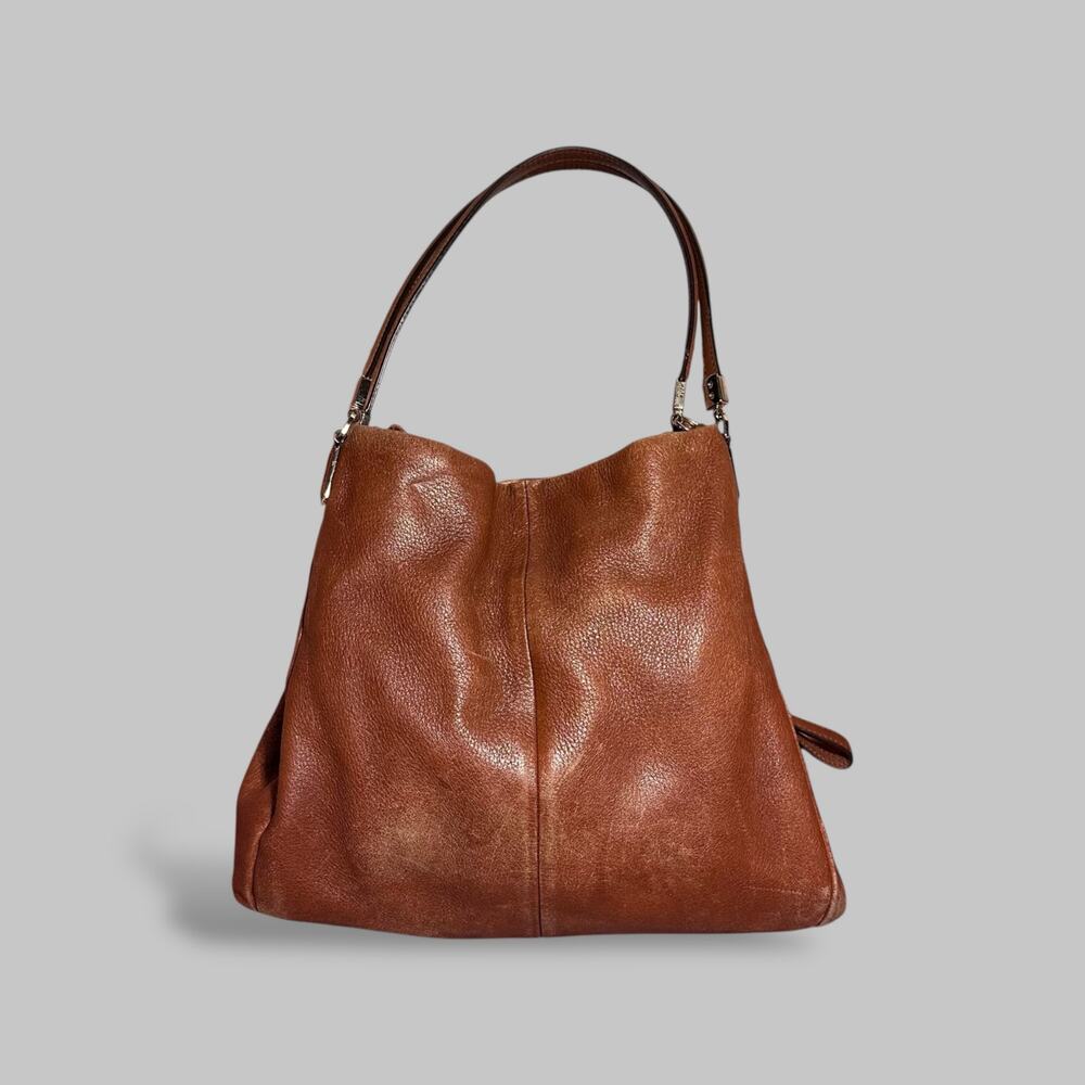 Vintage Coach Large Brown Pebbled Leather Shoulder Hobo Bag – Slouchy Tote Style